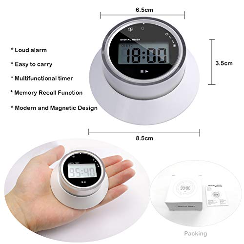 KWOKWEI Digitaler Küchentimer, Kurzzeitmesser Küche/Eieruhr mit LCD-Bildschirm, Elektronischer Timer/Magnetisch Timer mit Alarm & Countdown Funktion für Kochen, Backen, Studieren, Sport, Spielen - 3