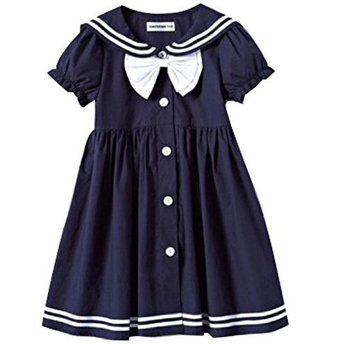 Baby Girls'Navy Cotton Short Sleeve Casual Dress 130