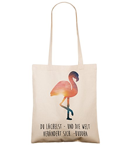 Mr. & Mrs. Panda Tragetasche Flamingo – 100% handmade in Norddeutschland – Flamingo, Pink, Federn, Flusskrebse Tragetasche, Tasche, Beutel, Jutetasche, Bag, Jutebeutel, Einkaufstasche, Motiv, Spruch, bedruckt, Druck Flamingo, Pink, Federn, Flusskrebse - 2