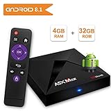Android TV Box 4GB 32GB, Android 8.1 TV Box RK3328 Quad-Core 64bit Cortex-A53 Supporting 4K Full HD/H.265/3D/2.4G WiFi/BT 4.1 Android Box