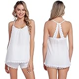 ♥♥【Elegantes Design】 - Rückenfrei mit V-Ausschnitt, Spitzenbesatz, lockere Passform und verstellbarer Riemen. Der kurze Boden ist mit einem elastischen Bund ausgestattet.