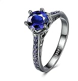 Adisaer Damen Ringe Titan Gold Ringe Männer Titanring Edelstahl Damen Ring 14K Vergoldet Schwarz Linie Zirkonia Mit Rund Zirkonia Blau Größe 57 (18.1) Partnerschaft Süß Ring Für Mädchen