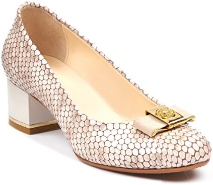 BOBERCK Diana Collection Women's Snake Print Leather Court Shoes (6 US, Beige)
