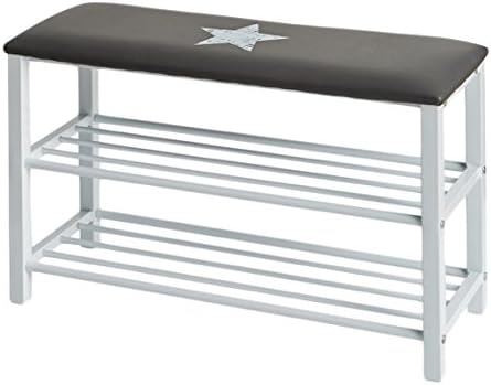 STORE.IT 670209 Shoe Bench/Shoe Rack with Seat Cushion, Vintage Print, Metal/Synthetic Leather, Grey, 78 x 48 x 30 cm