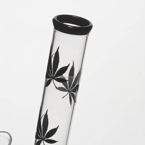 Multi Leaf Glas Bong, Tabakpfeife mit schwarzen Blättern, 30cm hoch, 40mm Ø, 14,5er Schliff und Chillum - 3
