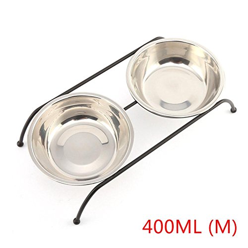 Preisvergleich Produktbild Edelstahl Fressnapf Haustier Futterautomat Edelstahl Doppelnapf Eisen Stent Futterspender für Hund Katze Haustier