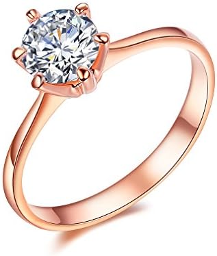 Waterlucy 1 Carat Round Cubic Zirconia 18ct Rose Gold Plated Prongs Wedding Ring, Size S