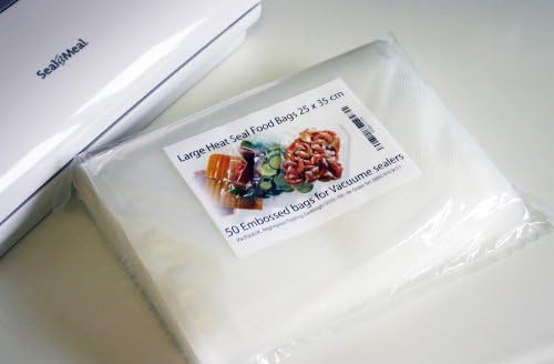 HDIUK 50 Professional grade Embossed Vacuum sealer Bags W(25) X L(35 cm) Large size for FoodSaver, Bifinett, Magi Vac, Rival Seal A Meal, JML, Vac Master Vacuum food sealer machines. Total 17.5m of bag As used by top chefs and caterers