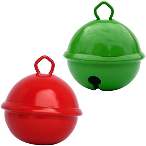 Giant Jingle Bells That Jingle 1 Red + 1 Green Extra Large 35mm (HQ Kids normEN71) For Craft Baby Montessori Cats Dogs Musical Instrument Wristbands Hand Toy Keyring Christmas Decoration