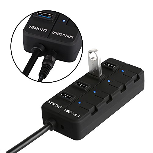 Vemont super speed 4-Port USB 3.0 Hub mit Netzteil und Ein/Aus-Schalter für Apple MacBook/ MacBook Air/ MacBook Pro/ Mac Mini/ iMac/ MacPro/ Windows Laptops und Ultrabooks - 4