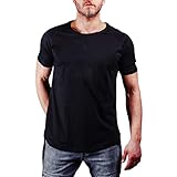 Yvelands Herren Männer T-Shirts Schlinge Schlank Pure Color Splice Lässige Mode Revers Kurzarm Hemd Tops(Schwarz,XXL)