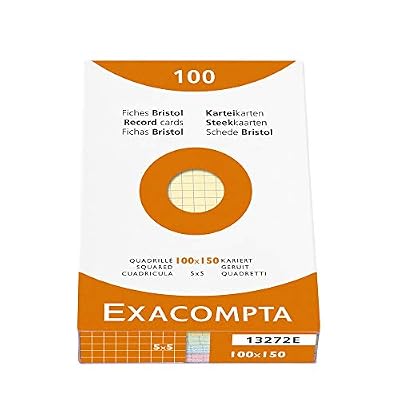 Exacompta 13272E Etui de 100 Fiches Bristol Quadrille 5 X 5 Non Perfore 100 X 150 mm