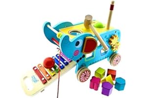 RB&G Elefant Holzspielzeug Xylophon Hammerspiel Nachziehspielzeug Montessori