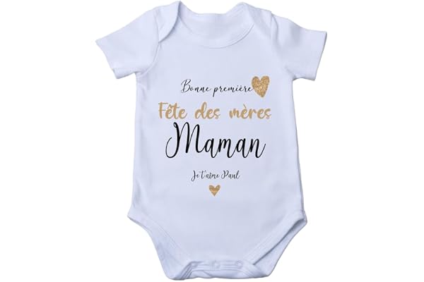 Body Bébé Blanc Manche Courte Imprimé "Bonne Première Fête des Mères, Maman Je T'aime" – Cadeau pour Bébé et Maman - Taille Nouveau-né à 24 Mois