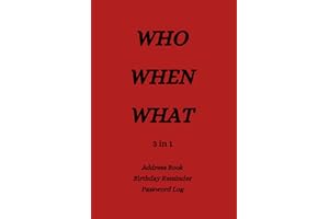 WHO WHEN WHAT: 3 in 1 Address Book, Birthday Reminder, Password Log: 3 definable sections for Addresses and contacts, Tracking Birthdays, and Website login and email log