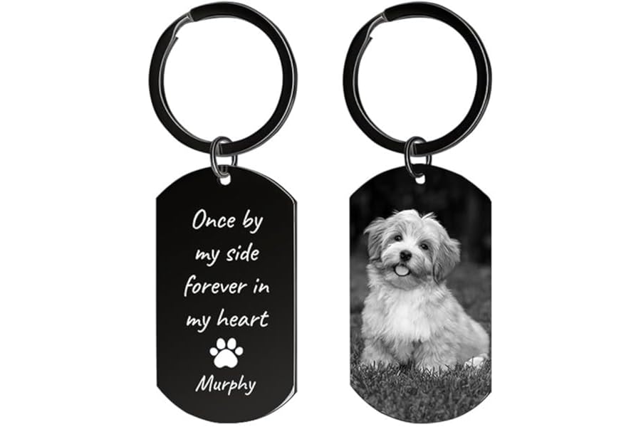 Rainsar Personalised Dog Memorial Gifts & Pet Bereavement Keyring - Double-Sided Photo with Engraving, Sympathy Gift for Loss of a Dog or Cat