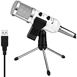 USB Microphone, Fifine Plug &amp; Play Condenser Microphone For PC/Computer(Windows, Mac, Linux OX), Podcasting, Recording-White(K056)