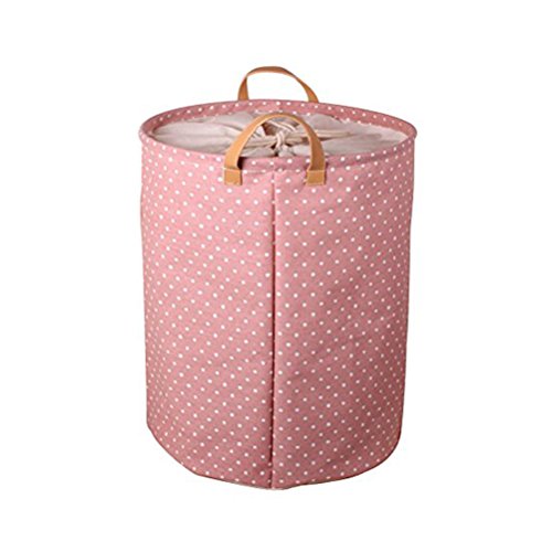 Inwagui Runde Wäschekorb Hamper Aufbewahrungstasche Wäschesack Wäschekorb Wäschesammler Halter wäschebox mit Deckel-Rosa - 2