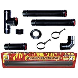 poêle à pellets tubes Kit 80 mm. en tube d'acier laqué noir résistant CE 600 ° Fait dans la cheminée en porcelaine Italie.