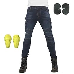 Pantalones De Motociclismo Para Hombres, Pantalones De Carreras De Motocross Con 4 Almohadillas Protectoras Desmontables, Pantalones Anti Caída (Azul,S)