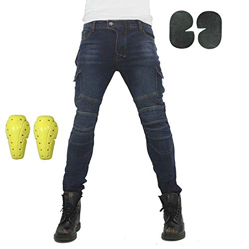 Pantalones De Motociclismo Para Hombres, Pantalones De Carreras De Motocross Con 4 Almohadillas Protectoras Desmontables, Pantalones Anti Caída (Azul,S)