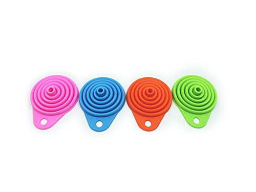 DoubleVillages 4 Pack(rosa, blau, grün, orange rot） Silikon Zusammenklappbar Trichter für Flüssigkeit -für die Küche und Heimwerken Camping -Outdoor - 4