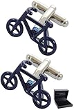 Dimensiones: 23mm x 15mm. COLLAR AND CUFFS LONDON - Gemelos Caja DE Regalo - Bicicleta - Latón - Color Azul - Ciclismo - Bicicleta de Pedales - Ciclo