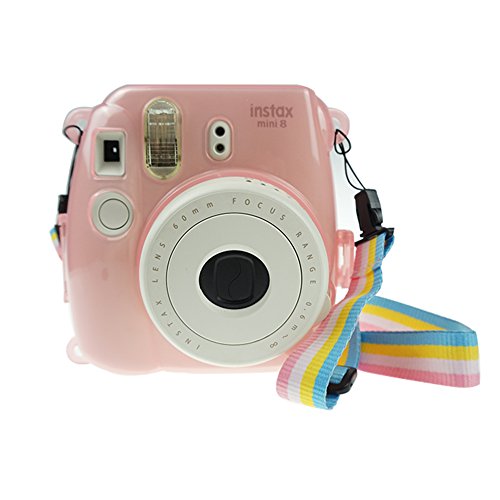 Alohallo Instant Mini 8 Transparent Case with Camera Shoulder Strap and Cleaning Cloth - Transparent - Pink