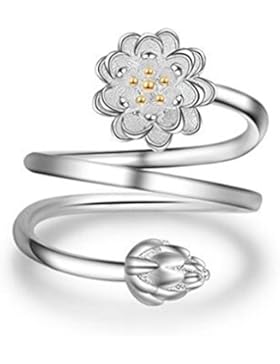 Boowohl Damen Mädchen Ring Trauring Ehering Hochzeitringe Zwei Lotus Blumen Silberring 925 Sterling Silber Ringgröße...