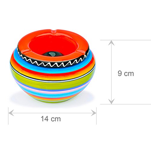 Aschenbecher aus Keramik – 4 Stück – bunt gestreift – mit rotem Deckel – neu - 3