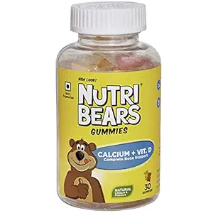 NutriBears Calcium with Vitamin D Gummies for Kids and Teens, For Strong Teeth and Bones, 30 Gummy Chewables (Mango & Strawberry Flavour)