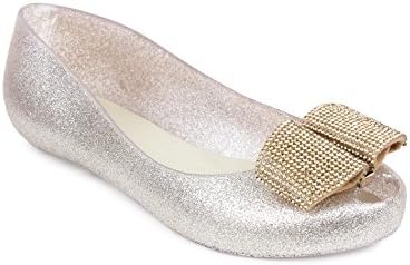 Bazzaree London Steps Metallic Gold Silver Women PVC Jelly Ballerina Ballets Fashion Ladies Girls Leisure Summer Shoes Wedding Flats Brides Bridesmaid Diamante Bow Glitter Holiday Beach (4 UK, Gold)