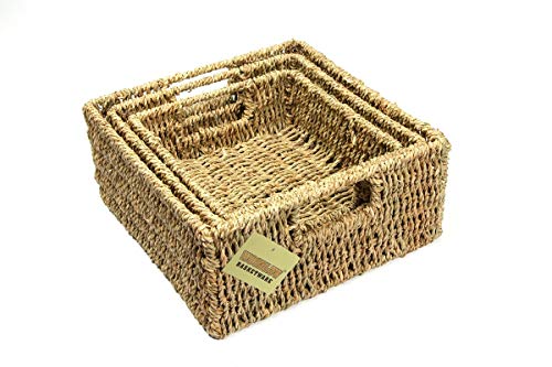 ELITEHOUSEWARES E01-102SETOF3 - Cestino Quadrato in Seagrass Woodluv, Nuovo, Set da 3