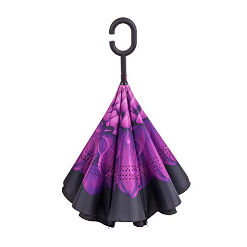 Preisvergleich Produktbild Umgekehrter Regenschirm Manueller gerader Regenschirm Doppelschicht C-förmiger Langer Griff Taschenschirm Clear Rain Dual Use - Violett