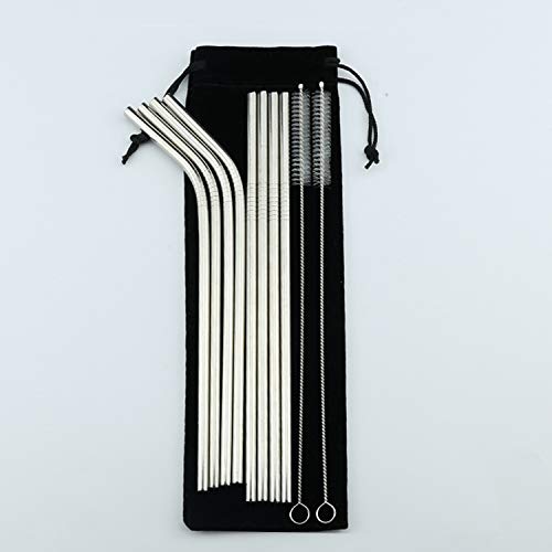 Brambles Stainless Steel Straws Set of 8 Reusable with 2 Cleaning Brush for Fruit Juice and Any Hot or Cold Drink