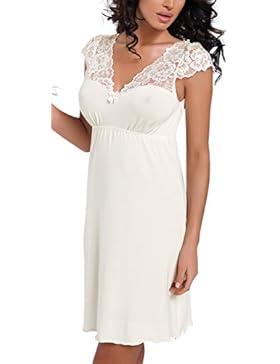 r-dessous exklusives Nachtkleid Negligee Sleepshirt Damen Viskose Spitze Nachtwäsche Nachthemd mit Träger