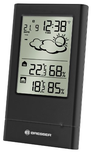 Preisvergleich Produktbild Bresser Funkwetterstation TempTrend mit Zeit und Datumsanzeige, Wettertrendanzeige, Außen- / Innentemperatur und Luftfeuchtigkeitsanzeige inklusive Außensensor, schwarz