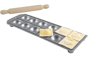 Eppicotispai Ravioli-Maker aus Aluminium mit 12 Löchern, rund, mit Nudelholz