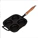 Produktbild CUCUCU Bratpfanne Steak Bratpfanne Non-Stick Bratpfanne Gusseisen Ei Burger Form Topf Home Vier Loch Deepen Spiegelei Topf Ei Knödel Pan Antihaft-Pfanne Frühstück Bratpfanne,Vier Löcher mit Holzgriff