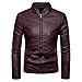Produktbild Amphia Männer Persönlichkeit Motorrad Ledertasche Zip Jacke Jacke Strickjacke Kapuzenpullover,Fashion war lässigen Leder ReißVerschluss Lange Ärmel Jacke Mantel Top(Wein RedRed,XXXL)