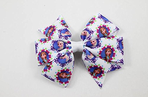 Style 2 girl frozen barrett clips hair accessories ribbon big frozen hair bows with barrette clips 3.1 inch baby boutique hair clips - Choice of quantity (1 Hair Clip)