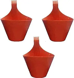 MOMS GADGETS Hanging Flower Pot Stands Plant (Red) - Set of 3