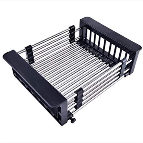 LXMY Gran Tienda Universal Retractable Drain Rack Cleaning Dishes Fruit and Vegetable Baskets Simple and Practical Two Colors Optional,Gray (Color : Black)