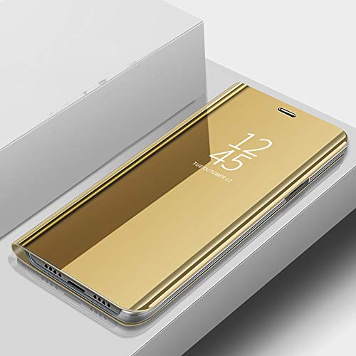 Preisvergleich Produktbild SOOCX Huawei P30 / P30 Pro Hülle, halbtransparenter Fensterschminkspiegel Galvanik-Ständer mit schlanker Vollkörperschutzfolie für Huawei P30 / P30 Pro (Color : Champagne Gold, Größe : P30)