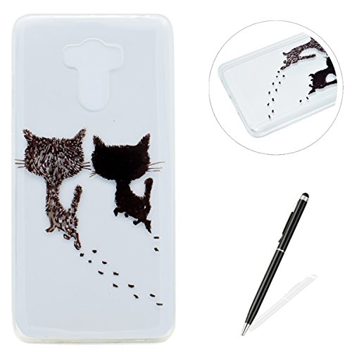 Xiaomi Redmi 4 Hülle,MAGQI Kratzfeste Transparent Weich Silikon Schutzhülle TPU Bumper Case mit Elegant Muster [Anti-Kratzer,Drop Protection] Flexible Ultra Dünn Gel Rubber Shockproof Skin Back Cover [Frei Stylus Stift] Passt perfekt für Xiaomi Redmi 4 - Zwei Katzen