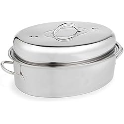 VonShef Cocotte américaine en acier inoxydable - Grand plat à rôtir à couvercle - Roaster idéal pour le poulet rôti, le rôti de dinde et les légumes