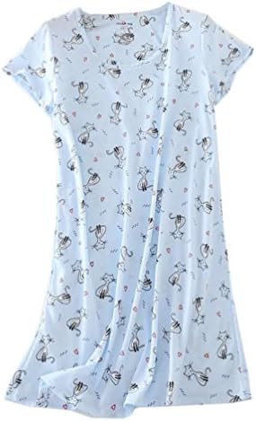ENJOYNICE Womens' Short Sleeve Nightgown Print Sleep Dress Cute Sleepwear (Large, Kitty)