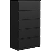 Comò Alto A Torre 5 Cassetti In Tessuto E Acciaio, Cassettiera Verticale Per Camera Da Letto, Corridoio, Ingresso, Nero, 45x29x116 Cm