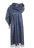vielfältig tragbar Nella-Mode Edler & Eleganter Schal, Stola; - Florales Muster; - Farbe: Jeansblau