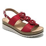  Pitillos - Sandalia cuña Flores Pitillos 5650 Piel roja - 58145